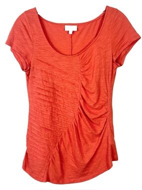 Anthropologie Deletta Orange Ruched Cap Sleeve T Shirt Small